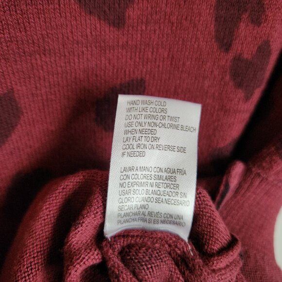 Democracy 1X Animal Print V-Neck Long Sleeve Sweater Burgundy 100% Cotton - Picture 10 of 10